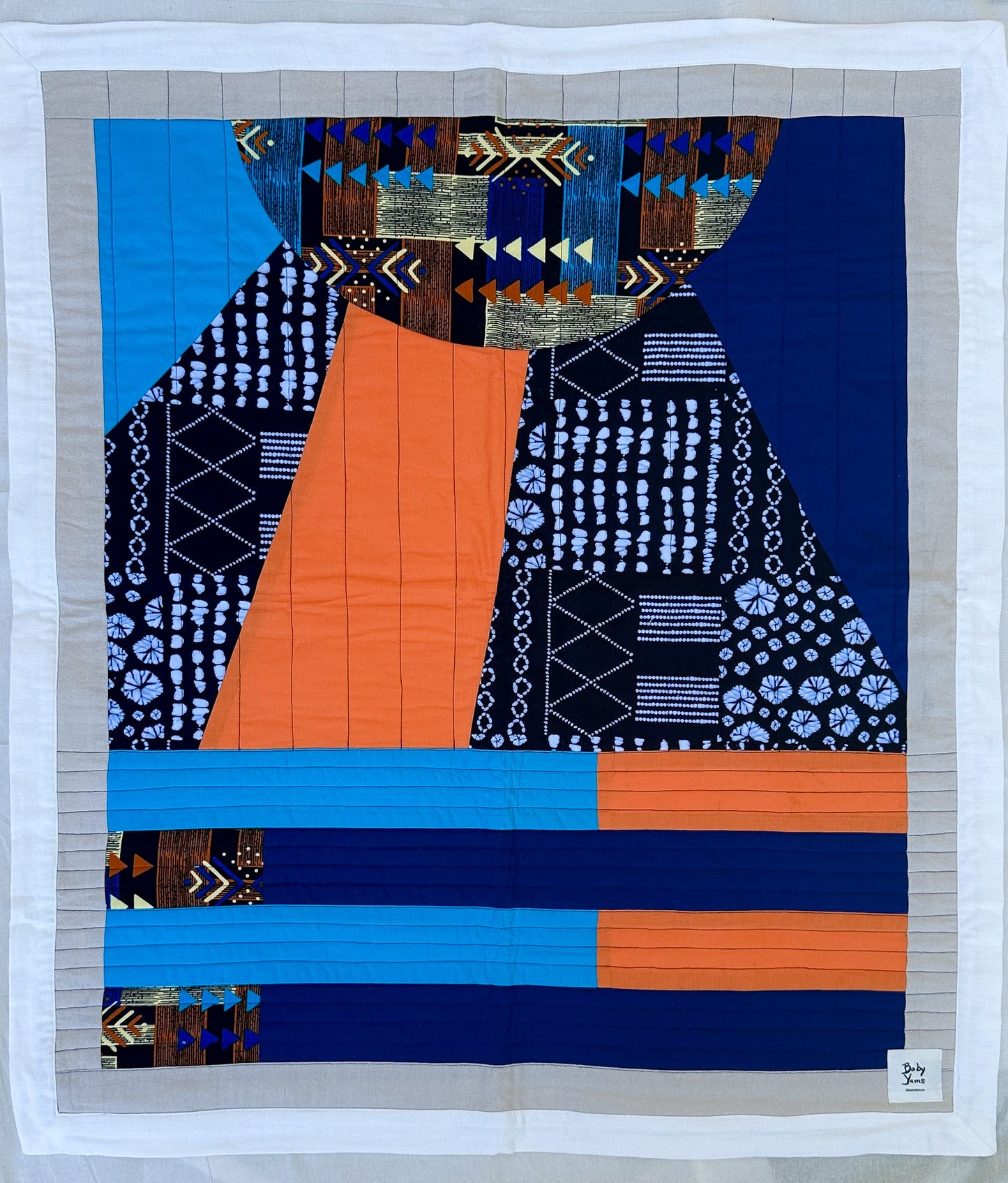 Abundance Baby Quilt - Black + Blue with Orange Sun Ray