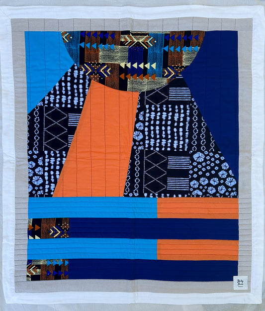 Abundance Baby Quilt - Black + Blue with Orange Sun Ray