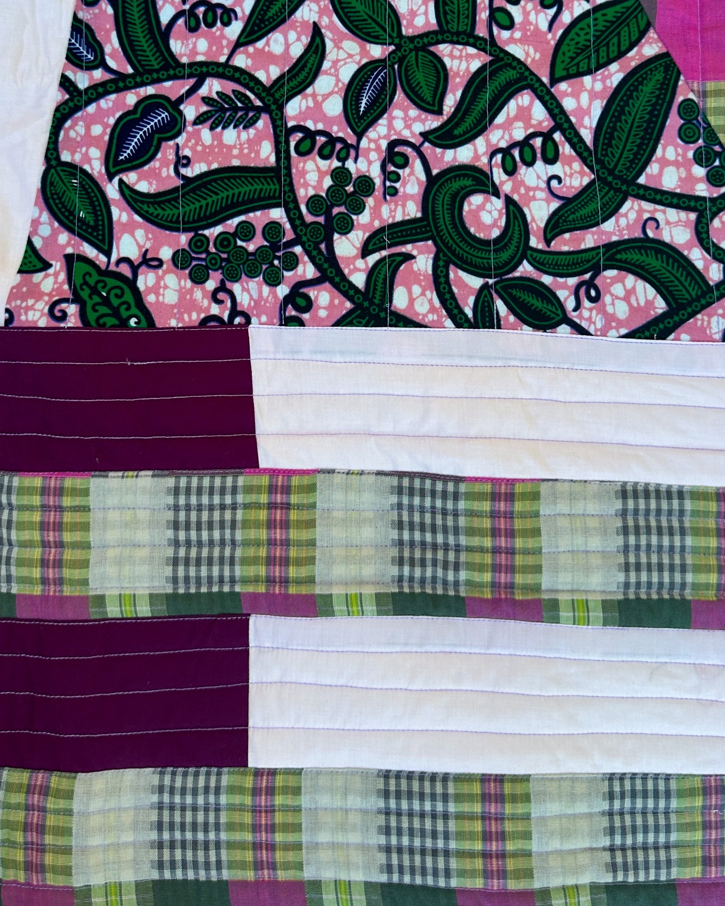 Abundance Baby Quilt - Pink, Green + Plaid Birds