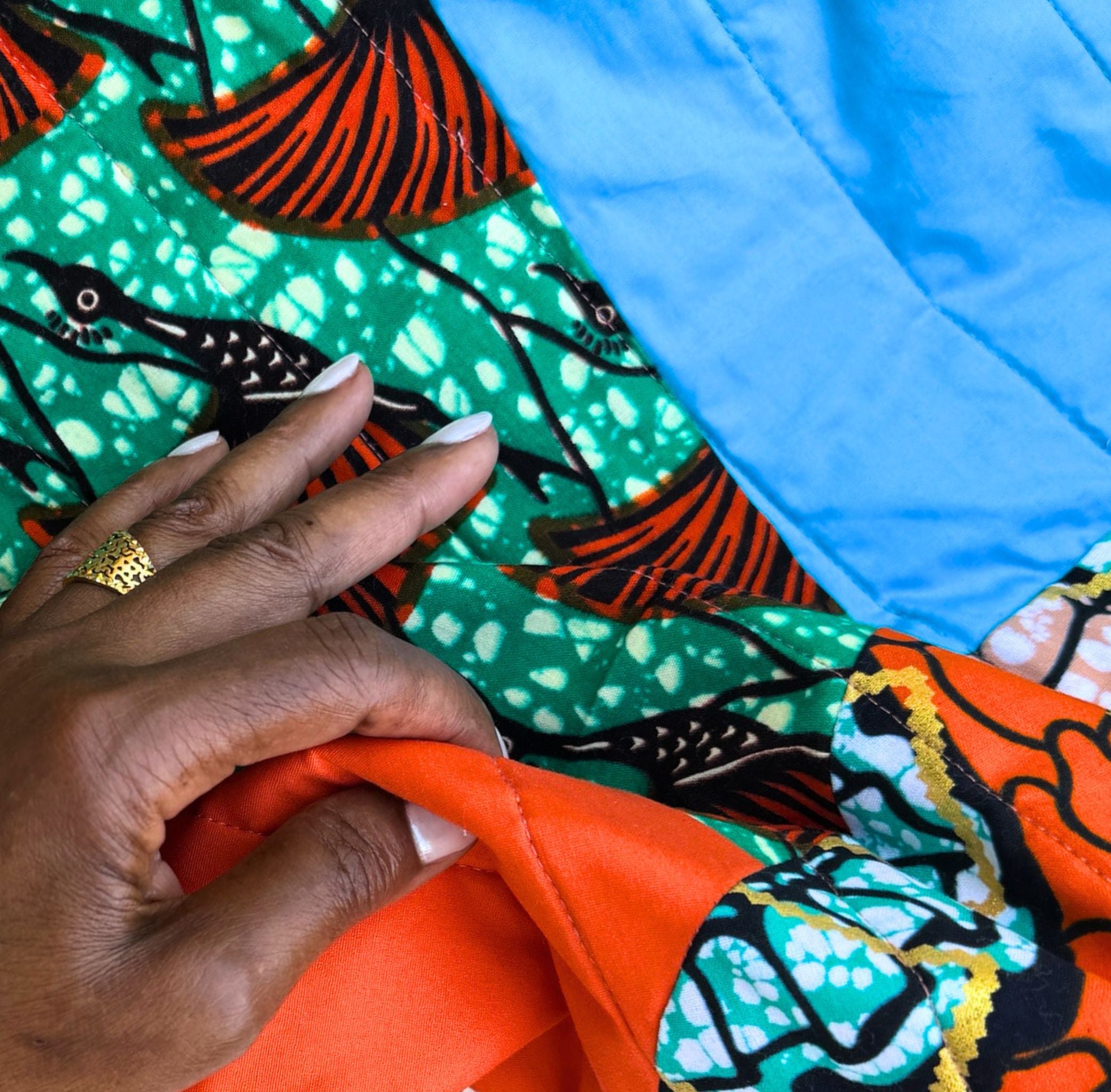 Abundance Quilt Orange and Turquoise