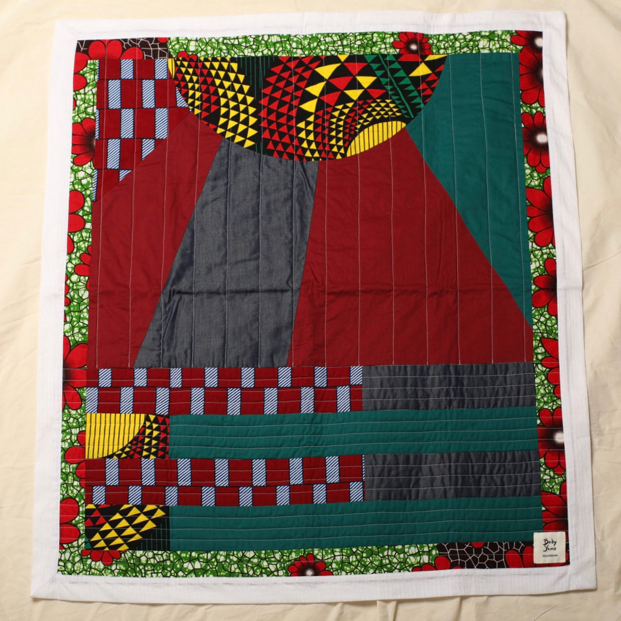 Abundance Baby Quilt - Denim, Red & Green