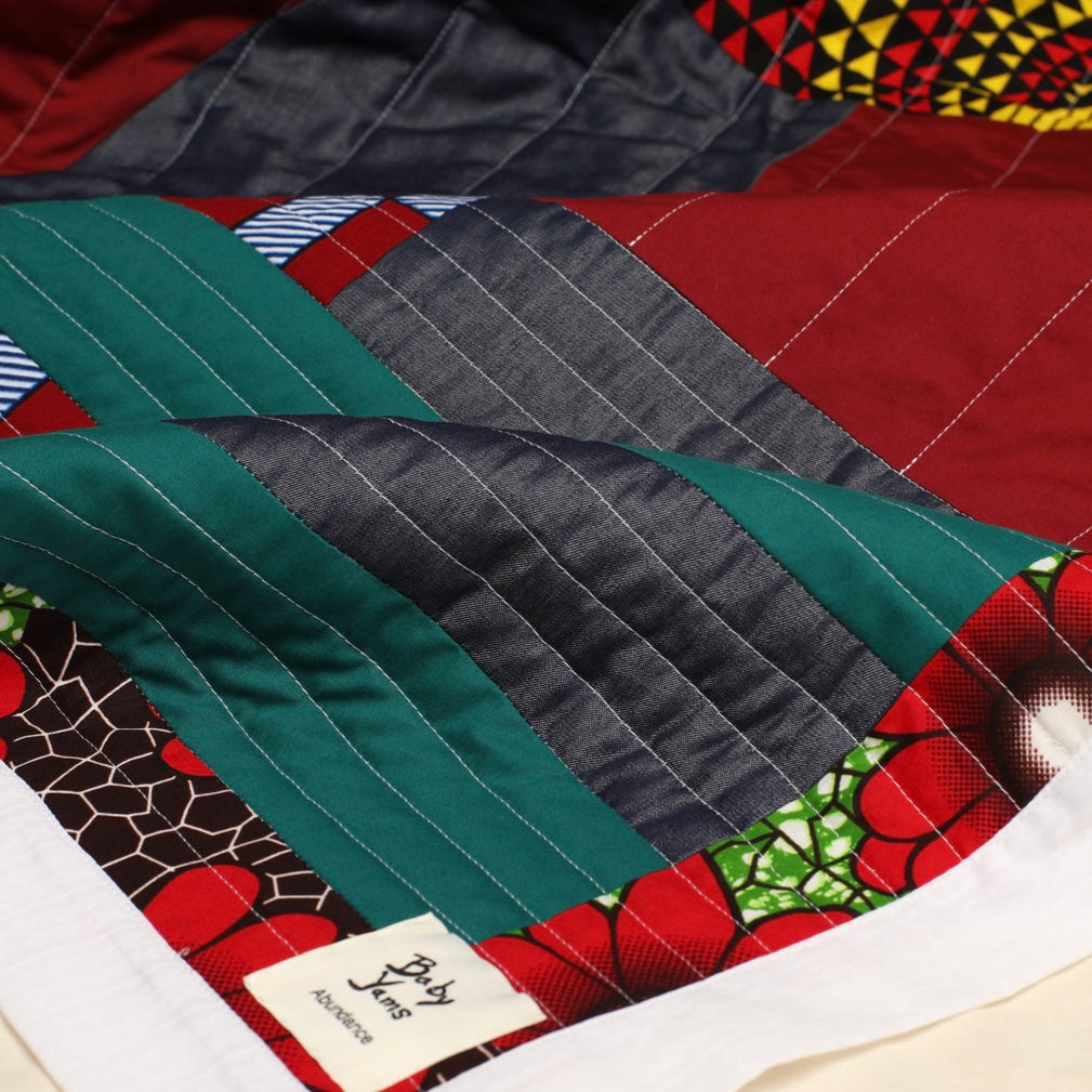 Abundance Baby Quilt - Denim, Red & Green